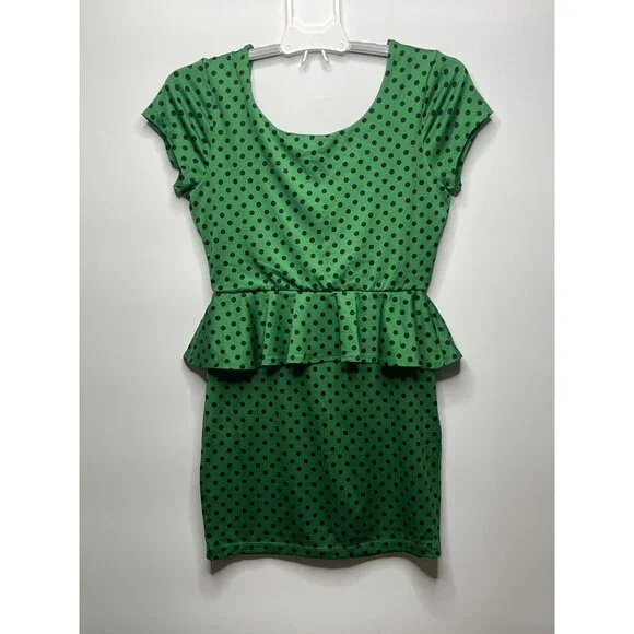 Stitch Btween Dress Womens Medium Green Polka Dot Print Mini - Picture 3 of 6